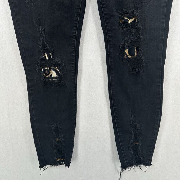 Judy Blue Jeans 13 31 Skinny Black Stretch Denim Leopard Animal Patch Distressed - Picture 4 of 14